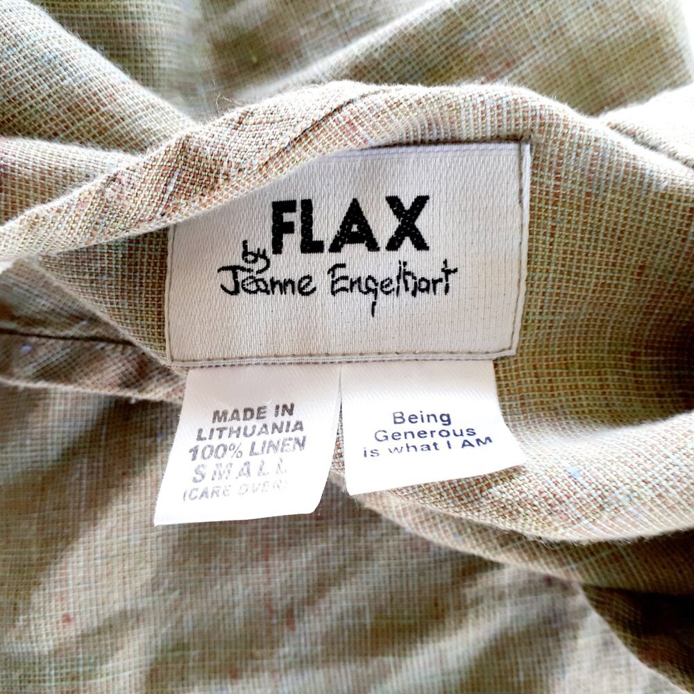 FLAX Womens Linen Shirt Green Tan Lagenlook Small - Picture 9 of 13